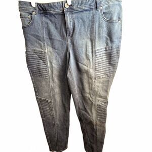 New Lane Bryant SKINNY Genius Fit Jeans Plus Size 20 Leather Trim Motorcycle